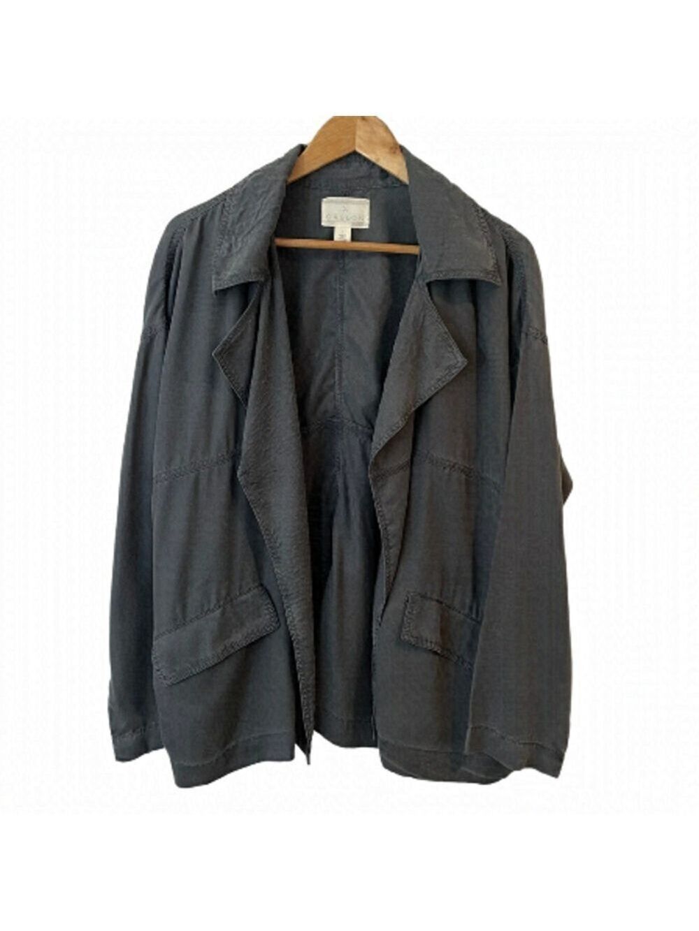 Caslon Lightweight Open Front Jacket Sz L Grey 100% Tencel Lyocell Fall Cardigan